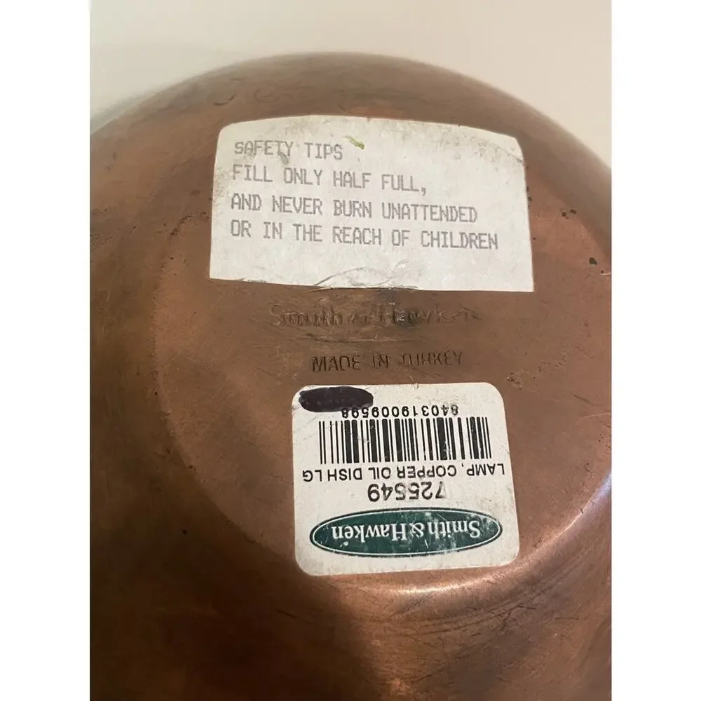 Vintage Smith & Hawken Large Copper Oil Dish Lamp Made in Turkey NEW